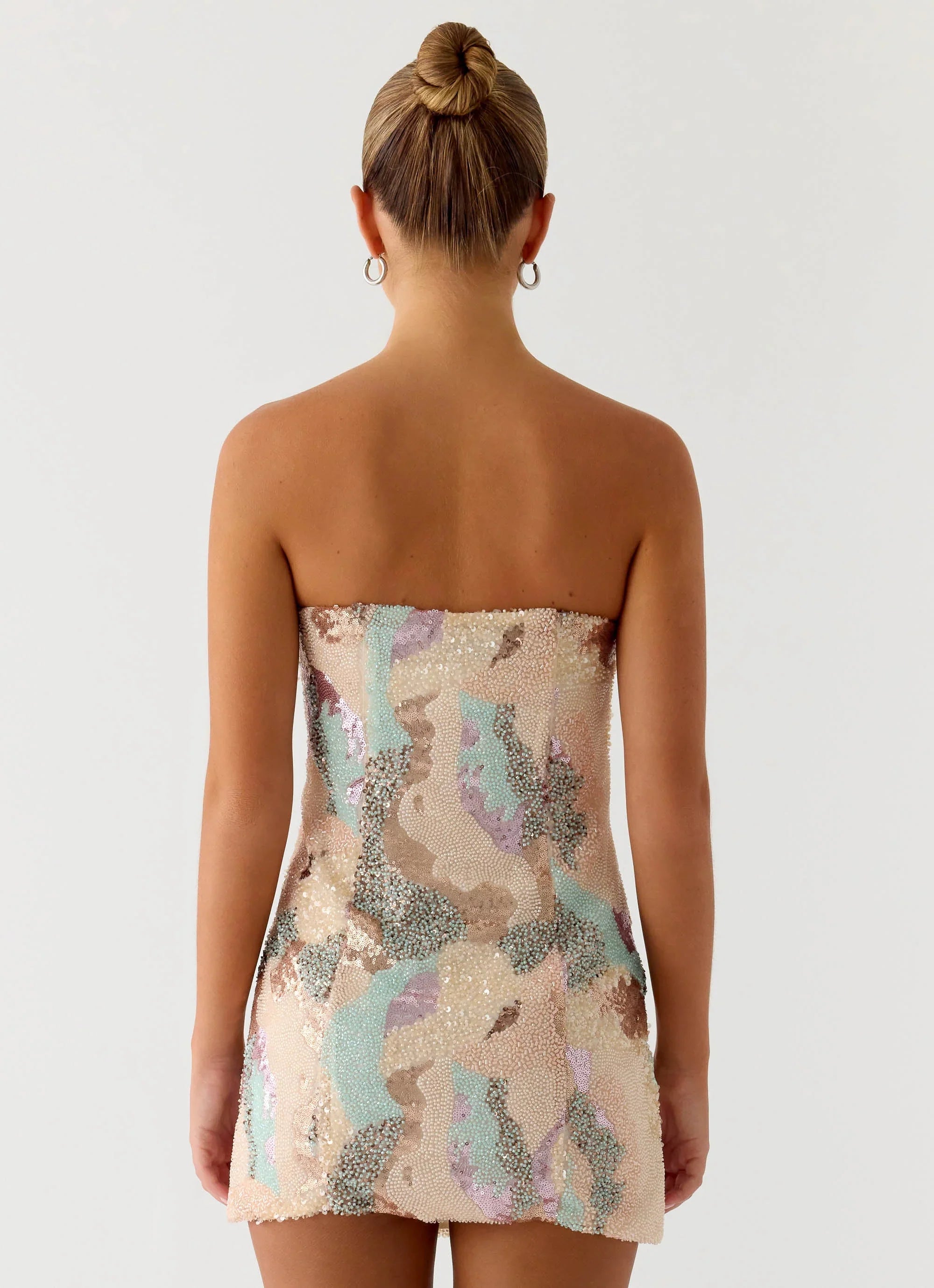 Leena Strapless Beaded Mini Dress - Swirl Sequin